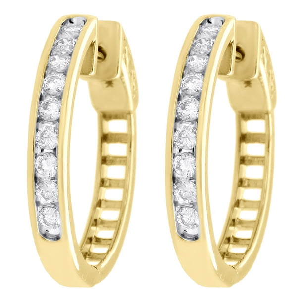 1/4 Carat TW Small Diamond Channel Set Huggie Hoop Earrings in 10K Yellow Gold 1/4 Carat TW Small Diamond Channel Set Huggie Hoop Earrings in 10K Yellow Gold